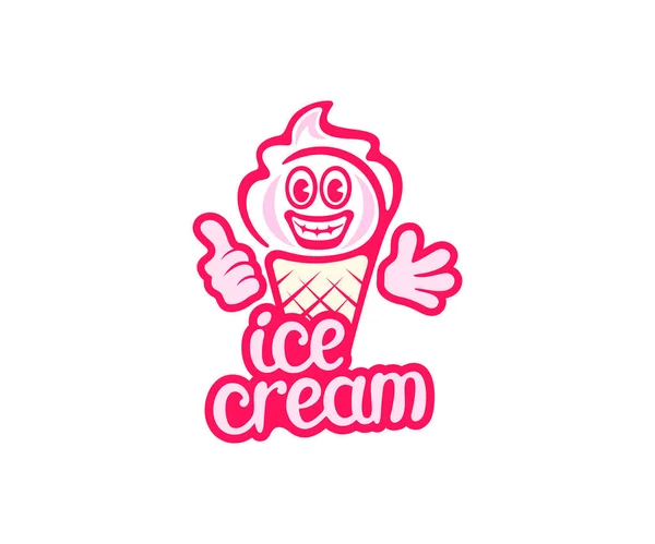 Eiscreme Cartoon Figur Lächelnd Und Winkend Logo Design Lebensmittel Süßspeisen — Stockvektor