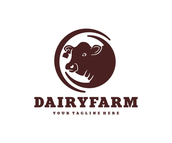 Cabeça Uma Vaca Círculo Fazenda Gado Criação Gado Design Logotipo — Vetor de Stock