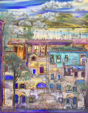 Eski İtalyan cityscape Dağı