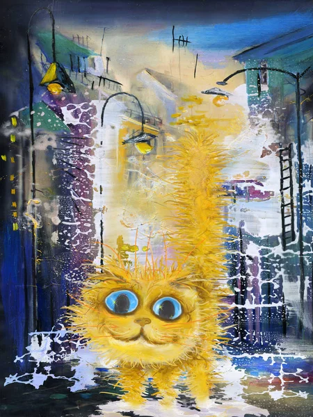 Yellow Cat Dirty Street — Stock Photo, Image