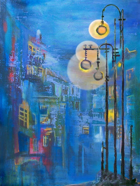 Ночная Улица Фонарями — стоковое фото