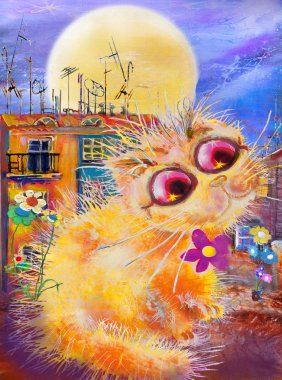 Dolunay geceleri çiçekli zencefil kedi