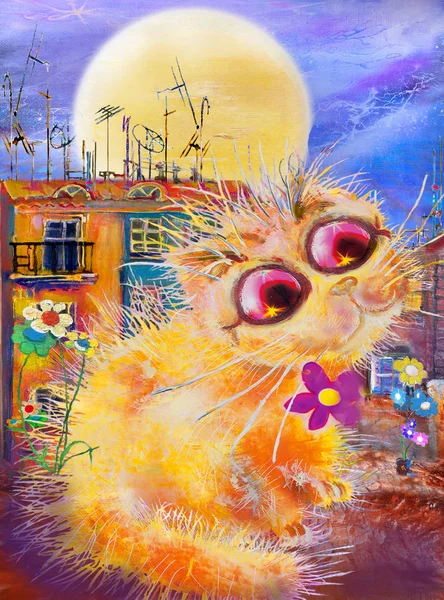 Dolunay geceleri çiçekli zencefil kedi