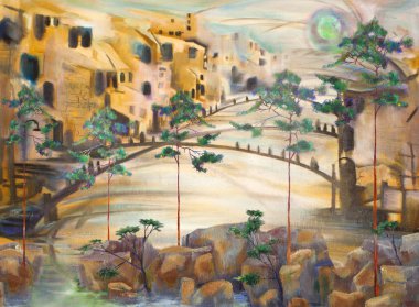 Soyut şehir içinde ağaçlar