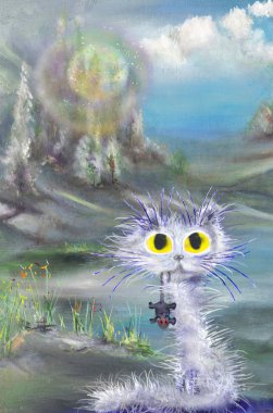 Kedi ile fare güzel sabah peyzaj