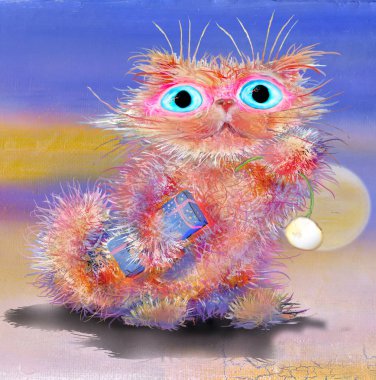 The portrait of pink cat with the gift clipart
