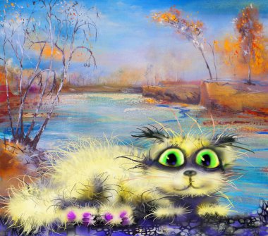 Ginger cat Tarih sonbahar manzara arka plan