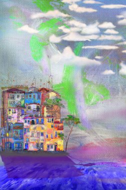 İzole kasaba ve soyut manzara