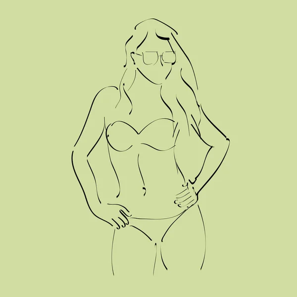 Bikini-Mädchen-Skizze — Stockvektor