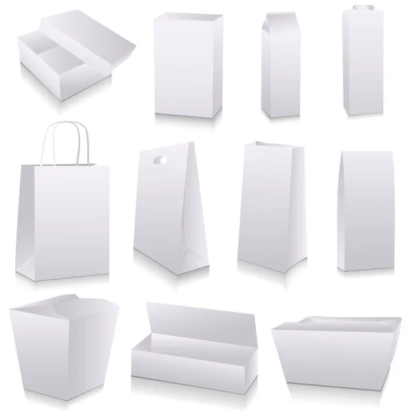 Conjunto vetorial: papel branco - embalagem e ci-dummies para colocar o seu design em —  Vetores de Stock