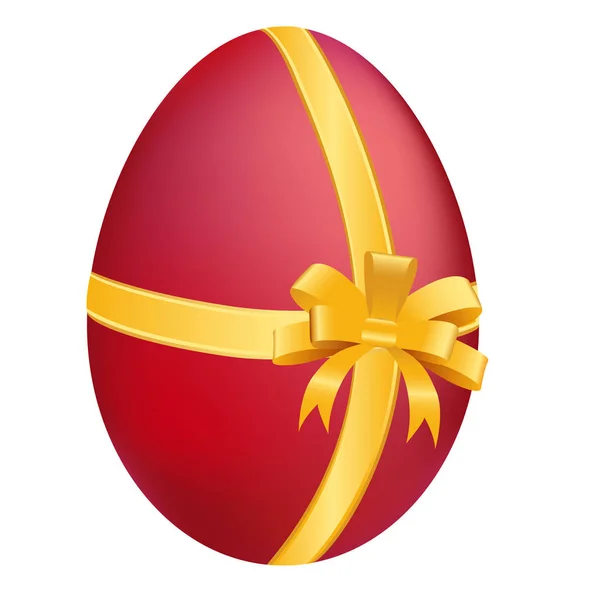 Huevo de Pascua rojo con cinta dorada — Vector de stock