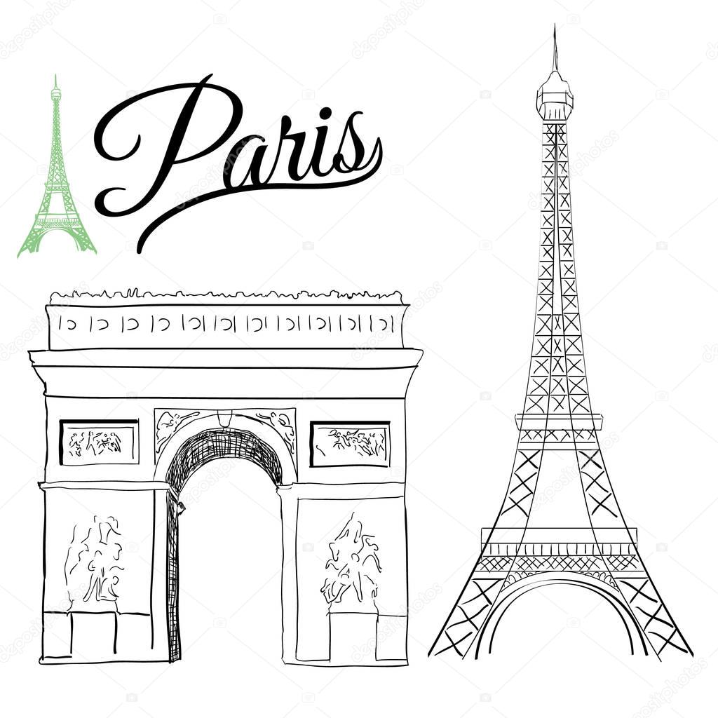 Hand drawn Paris landmarks