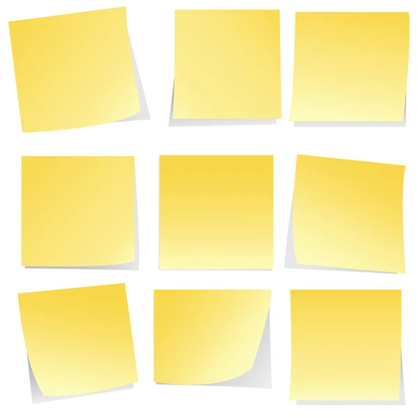 Set dari catatan lengket kuning terisolasi di latar belakang putih - Stok Vektor