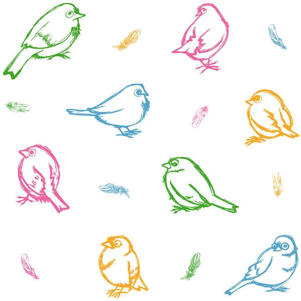 Gorriones y plumas fondo de pantalla — Vector de stock