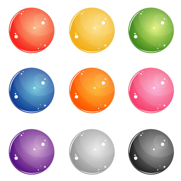 set of round buttons for web interface of different colors. red, blue, yellow, green, violet, pink, white, black glossy balls