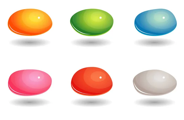 Set Colored Oval Gem Shadow Shiny Red Blue Yellow Pink — Stock Vector