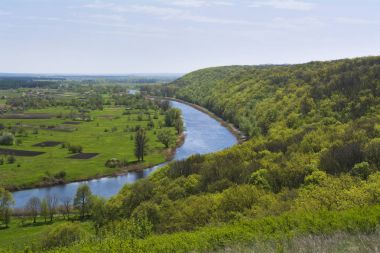 Orman ve Spring.April.Ukraine Nehri.