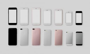 Beyaz arka plan üzerinde birden çok smartphone örnekler