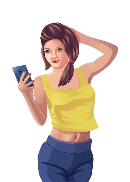 Chica mensaje de teléfono aislado — Vector de stock