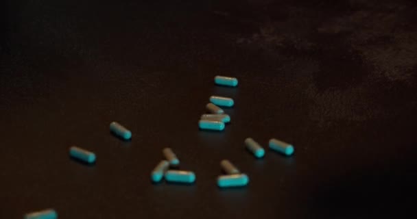 Pills Fall Wooden Table — Stock Video