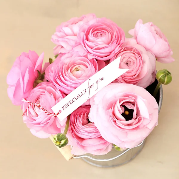 Fleurs Rose Beau Bouquet Rose Dans Pot — Photo