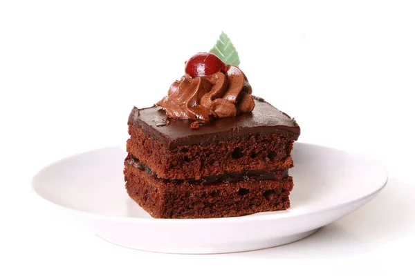 Ein Süßer Schokoladenkuchen Mit Kirsche — Stockfoto