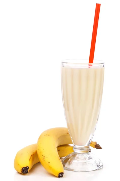 Leckerer Bananen Milchshake Auf Weißem Hintergrund — Stockfoto
