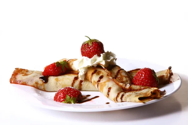 Plato Postre Con Tortitas Fresas — Foto de Stock