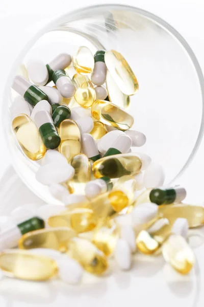 Medizin Pharmakologie Haufen Pillen Auf Dem Tisch — Stockfoto
