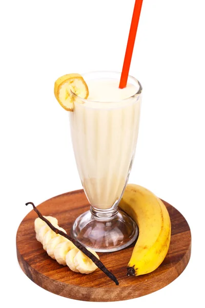 Leckerer Bananen Milchshake Auf Weißem Hintergrund — Stockfoto