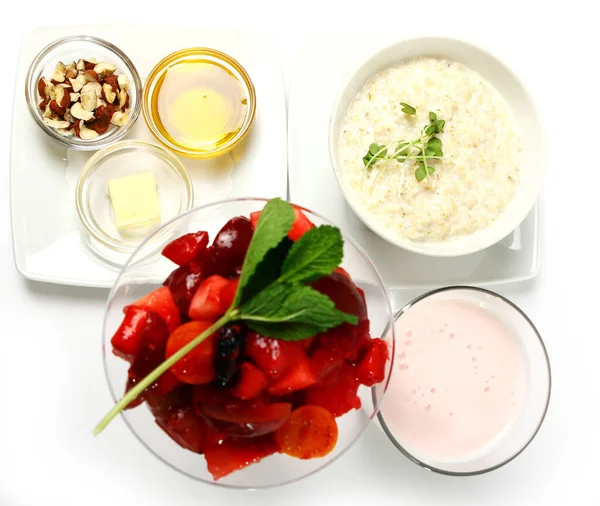 Desayuno Cocinado Con Avena Postre Yogur — Foto de Stock