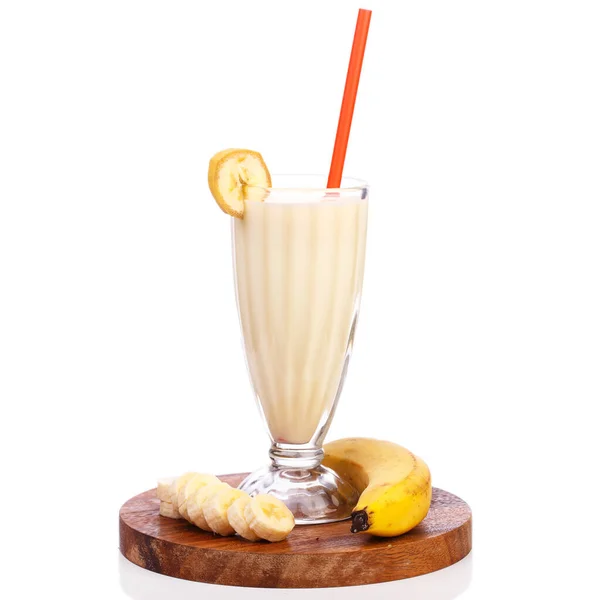 Leckerer Bananen Milchshake Auf Weißem Hintergrund — Stockfoto