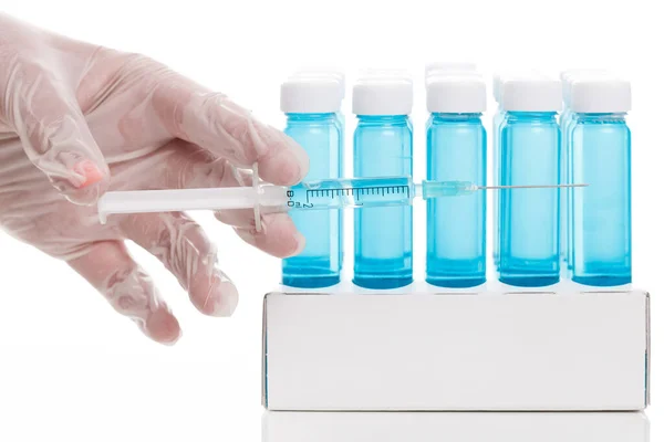 Médico Com Frascos Para Injetáveis Vacina Seringa — Fotografia de Stock