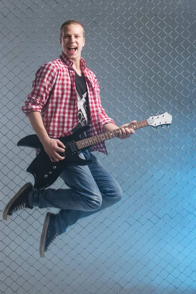 Music Sound Musician Guitar Fence Background — Stock Photo, Image