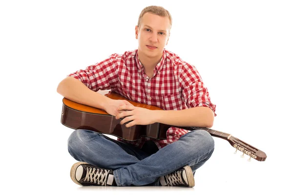 Young Musician Wooden Guitar — Stock Photo, Image