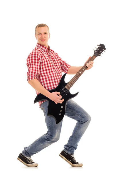 Młody Spokojny Muzyk Gitarą Elektryczną — Zdjęcie stockowe