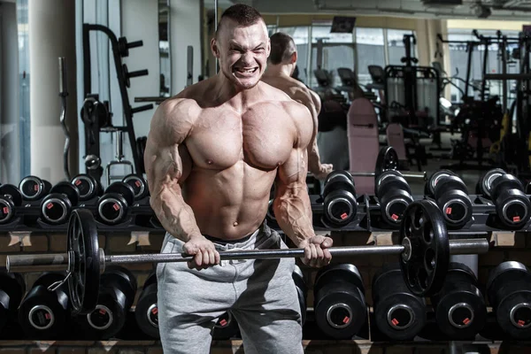 Fitness Musculação Homem Poderoso Durante Treino — Fotografia de Stock