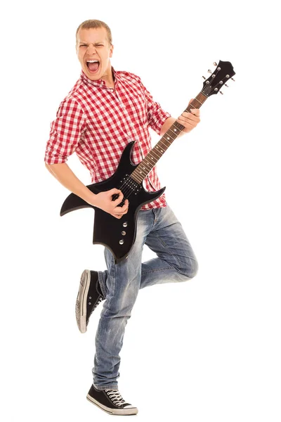 Musique Son Musicien Avec Une Guitare Sur Fond Blanc — Photo