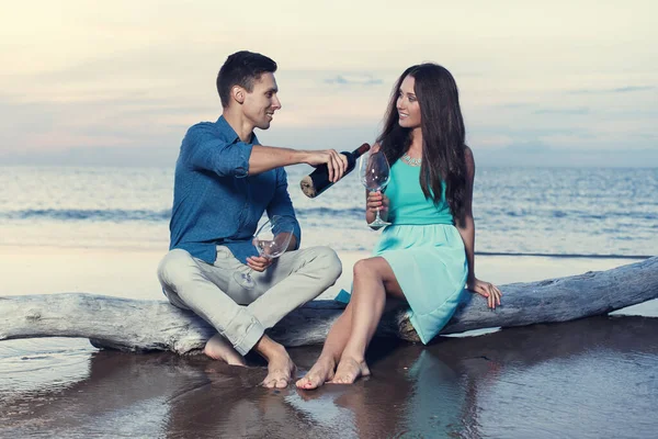 Zomer Zee Schattig Mooi Stel Het Strand — Stockfoto