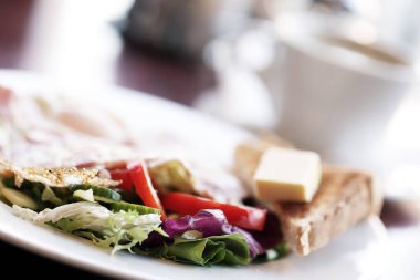 Yemek, günaydın. Kahveli vejetaryen kahvaltısı