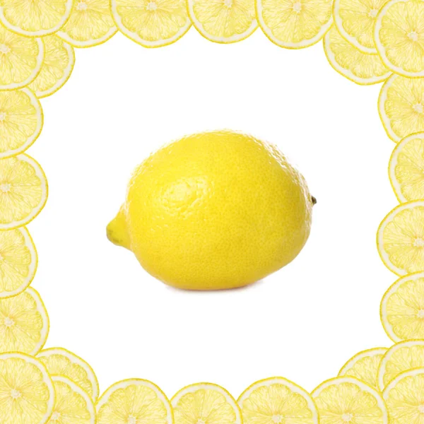 Photo Fresh Yellow Lemon Frame Made Lemon Slices — Stock Photo, Image