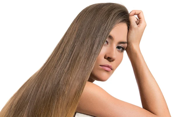 Nette Frau Mit Langen Haaren — Stockfoto