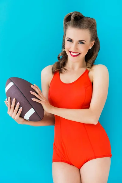 Pinup Summer Attractive Woman Red Swimsuit — Stock Photo, Image