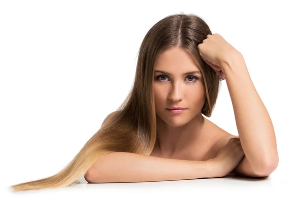 Nette Frau Mit Langen Haaren — Stockfoto