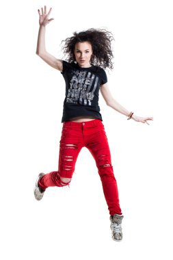 Beyaz arka planda hip-hop dansçısı