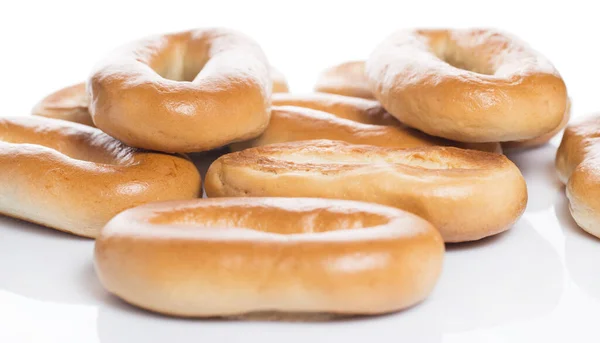 Padaria Deliciosos Bagels Fundo Branco — Fotografia de Stock