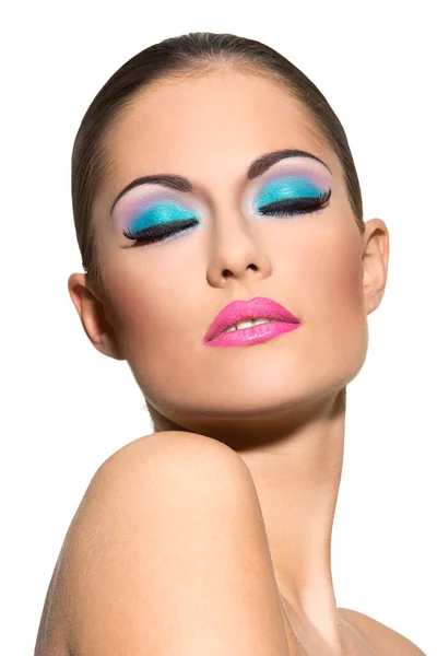 Mujer Linda Atractiva Con Maquillaje Colorido — Foto de Stock