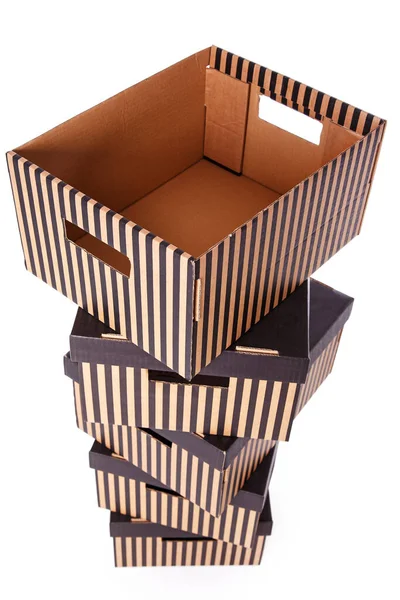 Paket Lieferung Wenige Gestreifte Schachteln Auf Weißem Hintergrund — Stockfoto