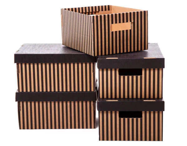 Package Delivery Few Striped Boxes White Background — Stock Photo, Image