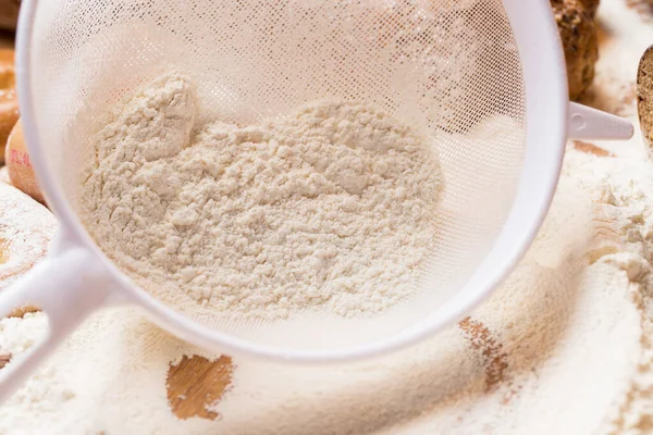 Bakkerij Eieren Brood Zeef Deegroller Bloem — Stockfoto